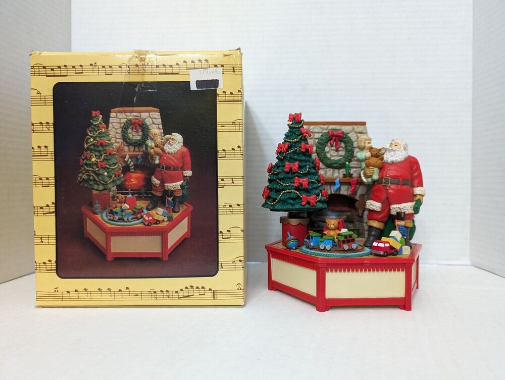 Vintage 1986 Enesco Small World of Music Box A Visit From Santa 551368 with box